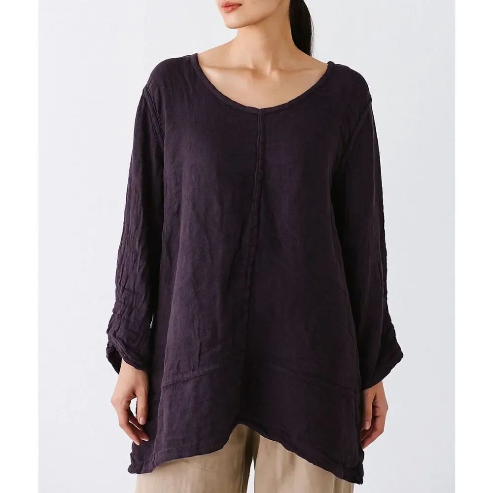 Flax NWOT relaxed fit linen cotton top tunic purple size medium